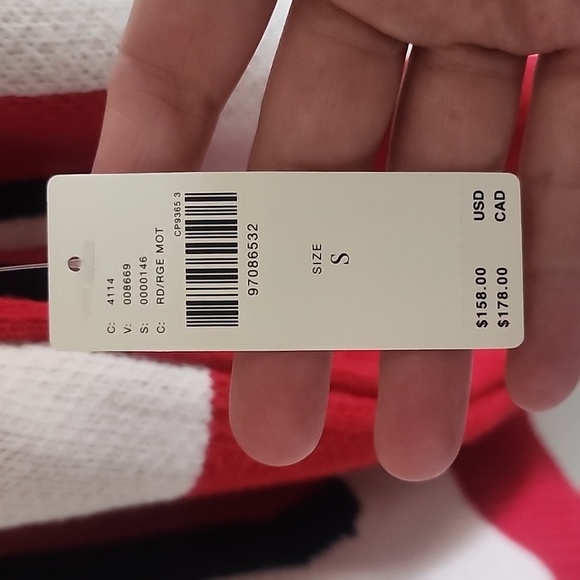 New! Anthropologie Maeve Graphic Monogram Sweater Red Black White Size Small - Picture 9 of 11